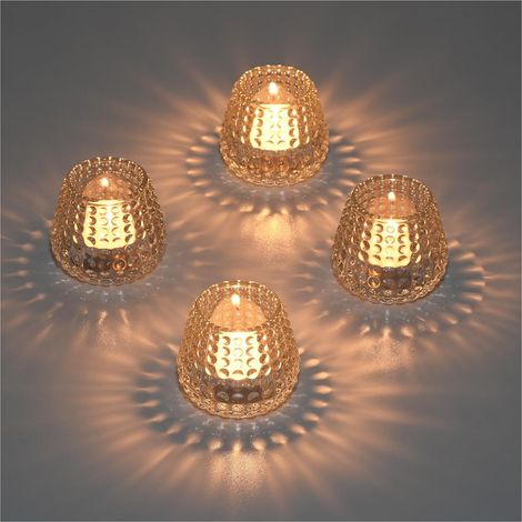 Lot de 4 Photophores en Verre, Bougeoir Verre Transparent pour Centre de Table, Photophore Bougie Decoratif, Porte Bougie Chauffe Plat pour Noë (Pois)