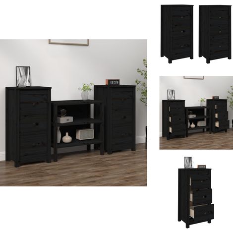 Buffets 2 pcs noir 40x35x80 cm bois massif de pin - Buffet - Meuble De Rangement - Commode - Bois Massif - Pin (1/5)