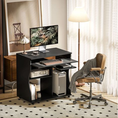 bureau ordinateur compact mobile 80 x 48 cm noir OKMYHOME (1/5)