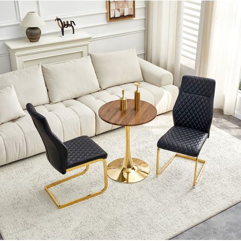MEUBLIV Table et chaises rondes 60 cm noir et noyer – pour 2 personnes, 2 colis (1/5)