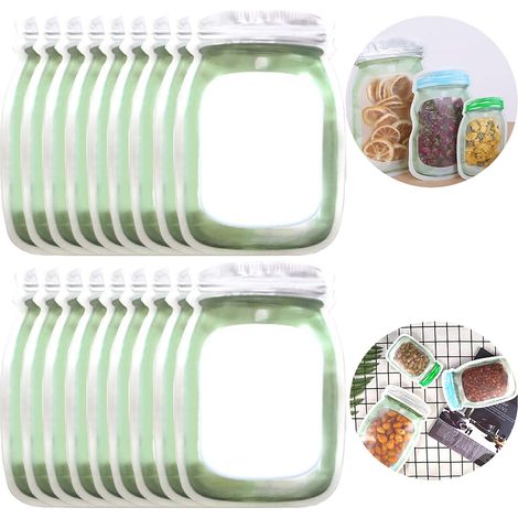 Lot de 20 sacs réutilisables Mason Jar réutilisables à fermeture éclair pour la cuisine, les collations, les sandwichs, les collations, les collations (1/5)