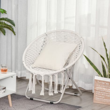 Loveuse fauteuil rond de jardin fauteuil san lune pliable grand confort macramé coton polyester beige