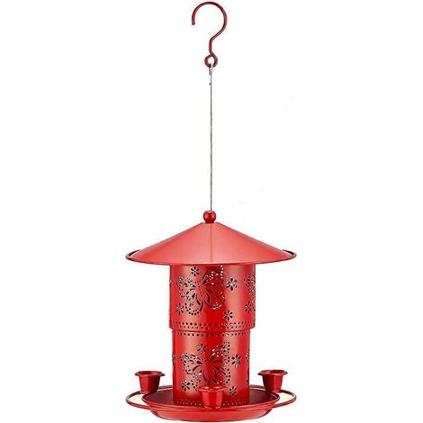Mangeoire à oiseaux suspendue extérieure en métal à double couche, avec abreuvoir anti-écureuils (1/5)