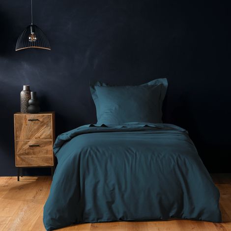 Housse de couette 140 x 200 cm – Coton uni 57 fils – LINA – Bleu