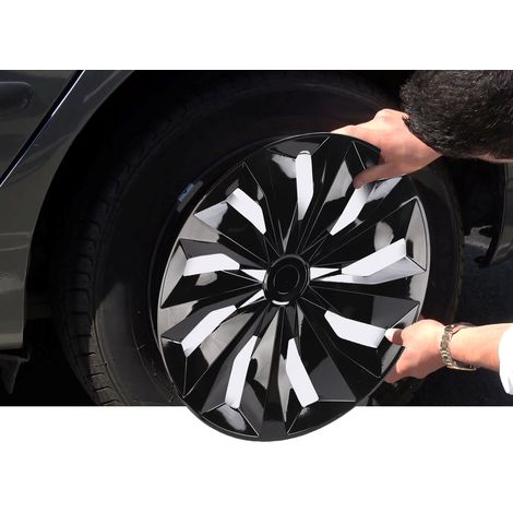 Lot de 4 enjoliveurs de roue 16 pouces ABS R16 universels pour voitures, camions et SUV, noirs (1/5)