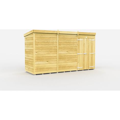 11 x 4 Feet Pent Shed - Double Door Without Windows - Wood - L118 x W329 x H201 cm