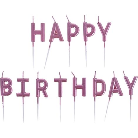 Candeline per torta di compleanno con scritta "Buon compleanno", color oro rosa, 13 pezzi. (1/2)