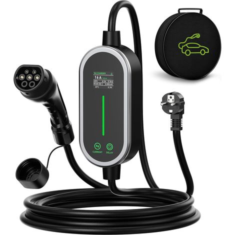 Chargeur Voiture Electrique 3,6kW 5m, 6-16A Cable Recharge Voiture Electrique, Portabilité Cable Type 2 avec Affichage LED et Sac, Compatible avec EV/PHEV IEC 62196-2 (1/5)