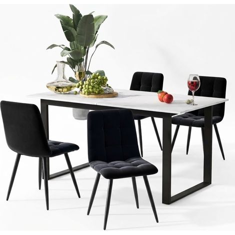ELVMI Conjunto de Mesa y Sillas con 1 Mesa Extensible y 4 Sillas, MDF y Metal, Blanco (1/5)