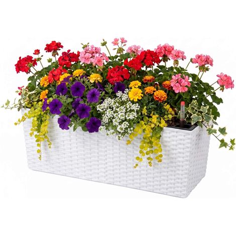 Filiyano-Jardinière de balcon en rotin avec indicateur de niveau d'eau, blanche (1/5)