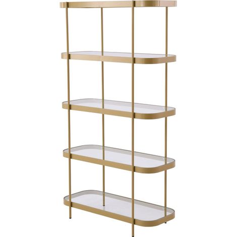 Bibliothèque Étagères Murales Métallique Noir 160 cm x 90 cm x 38 cm, Charme avec Étagères Verre Arrondies, Idéale pour Livres, Vases (1/5)