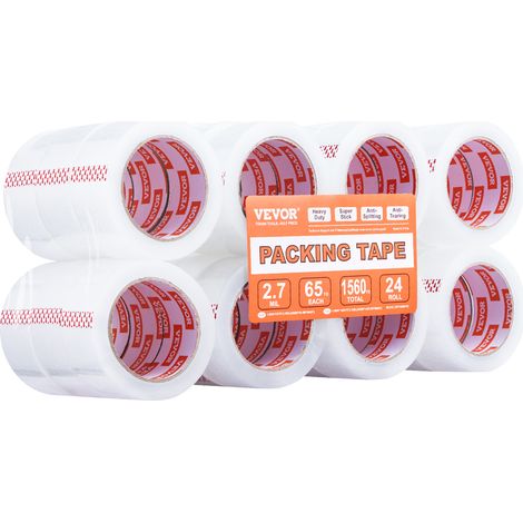 VEVOR Clear Packing Tape, 3 inches Core, 24 Rolls 1.88 Inches x 65 Yards Packing Tape, 2.7 Mil Thick, Heavy Duty Packaging Tape Designed for Moving, Storage and Packing, Shipping and Mailing, Office (1/5)