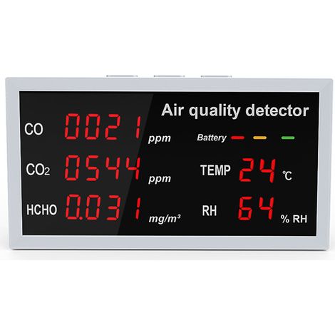 Détecteur multifonction 5 en 1 avec affichage LED CO CO2 HCHO Surveillance de la température et de l'humidité Détecteur de qualité de l'air à détection rapide de haute précision pour la maison, (1/5)