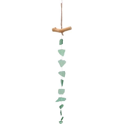 Carillon éolien unique, fabriqué à la main en verre de mer et bois flotté, pour la décoration intérieure et extérieure. Présente un (1/5)