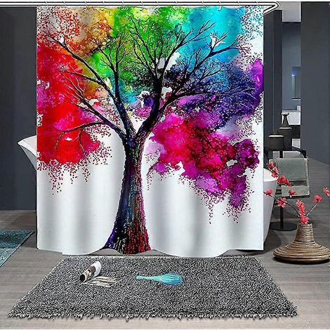 Rideau de douche. Rideau de douche 180x180. Rideau de douche jungle tropicale en tissu anti-moisissure (1/5)