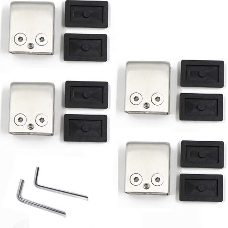 Lot de 4 pinces en acier inoxydable 304 avec 2 clés hexagonales - Convient pour vitre de verre de 8 à 10 mm - Support en verre réglable - Dos plat pour balustrade escalier, main courante polie (1/4)