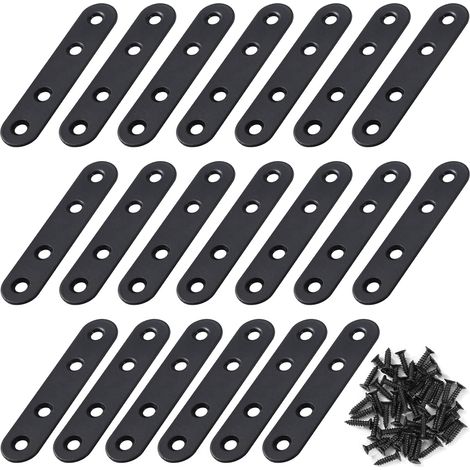 Equerre de Fixation Plats Droits Support en Droit Plat Metalliques Equerres avec Vis pour Bois Meubles Placard Réparation Support 8017mm Noir 20 Pièces (1/5)