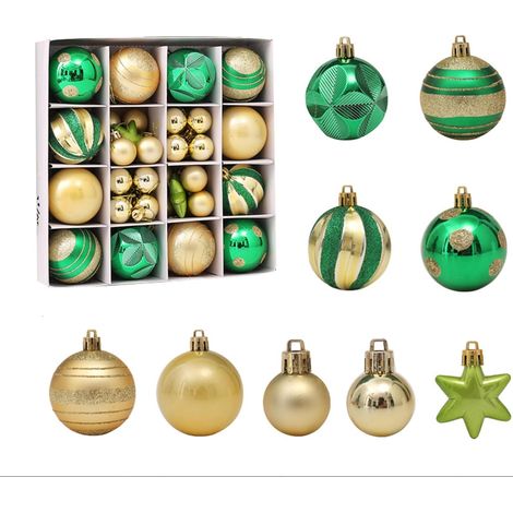 Lot de 42 petites boules de Noël en plastique incassable à suspendre pour sapin de Noël, fêtes, mariage (vert doré) (1/5)