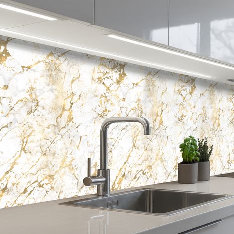 Kitchen Splashback Gold Splash - White - Marble 250x60 cm