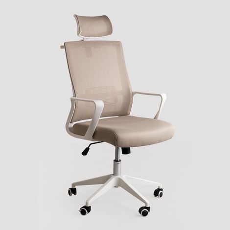 Sklum – Chaise de bureau ergonomique avec roulettes – Accoudoirs réglables – Support lombaire – Hauteur ajustable 113-120 cm – Couleur beige lin (1/5)