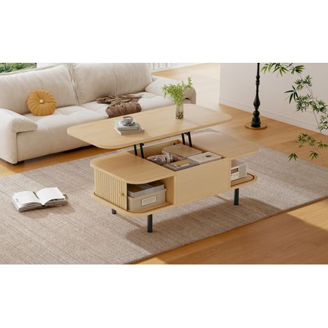 Tavolino elevabile 101x51x52,5 cm in MDF naturale con vano contenitore – MEUBLIV (1/5)