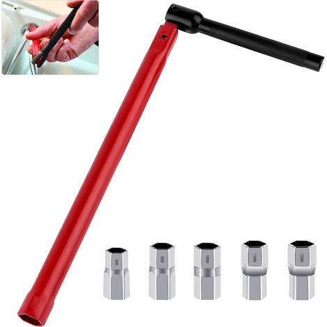 Jeu Clé Écrou Évier Robinet 8-12 mm avec 5 Tête Écrou Changeable, Outil Réparation Robinets pour Installation Sanitaires, Pince Robinetterie Réglable Plomberie Salle Bains pour Vannes Conduite Eau (1/5)