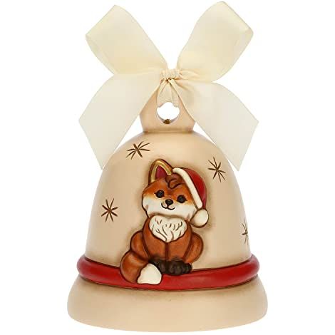 THUN - Campanella Special Edition 2021 con Volpe Grace - Ceramica e Nastro d'organza - Linea Natale - Living, Arredare la Casa - Ø 10,7 cm 12 cm h Nastro Beige 50 cm (1/3)