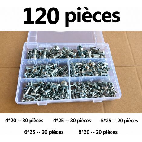 Coffret 120 pièces vis d'expansion et écrous pétales en acier au carbone 19,5 x 13,5 x 3,5 cm 120pcs 19.5 13.5 3.5 200 g – Livraison gratuite