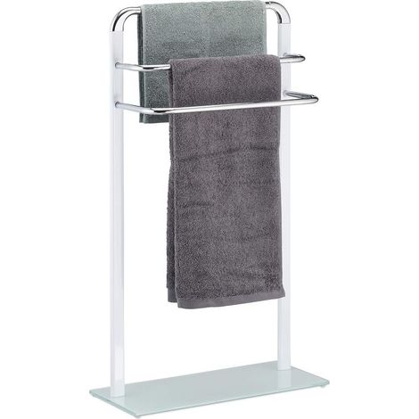 Blanc Porte 3 barres, métal chromé, support serviettes design moderne, HxlxP 80x45x20 cm, argenté, verre, 80 x 45 x 20 cm (1/5)