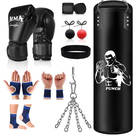 Kit de suspension pour sac de frappe, sac de frappe non rembourré avec ensemble complet d'accessoires, sac de frappe en cuir microfibre, adapté à l'entraînement au kick-boxing, au fitness, à la muay t (1/5)