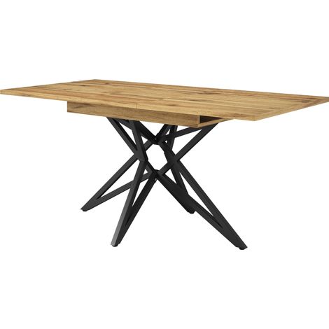 Table à manger extensible 120-160 x 80 cm en MDF à motif noyer, pieds en métal noir en étoile (1/5)