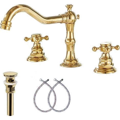 Gold basin mixer tap, 8 to 16 inches, 2 handles, 3 holes, widely used bathroom tap (1/4)