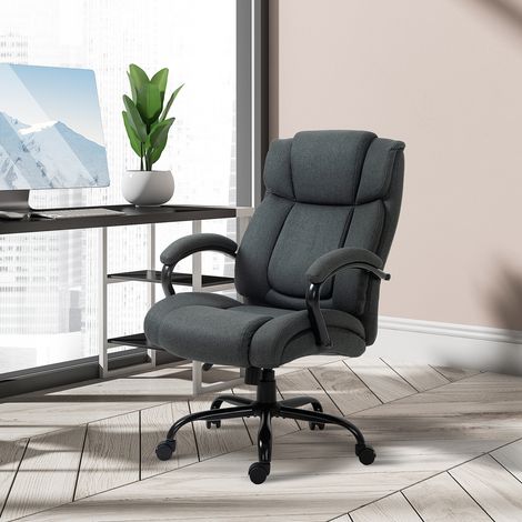 Chaise de bureau - chaise pivotante avec accoudoir rembourré - gris - capacité de charge jusqu’à 220 kg - chaise ergonomique de bureau (1/5)