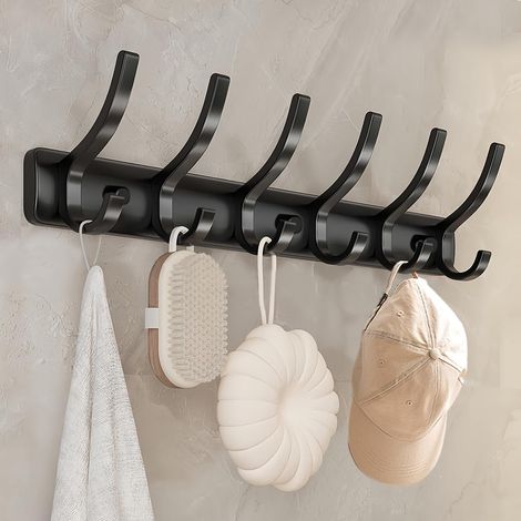 Porte Manteau Mural - Robuste Patere Murale Porte Manteau pour Entrée Chambre Salle de Bain, Crochets Manteaux avec 6 Crochets Métalliques (Noir) (1/3)