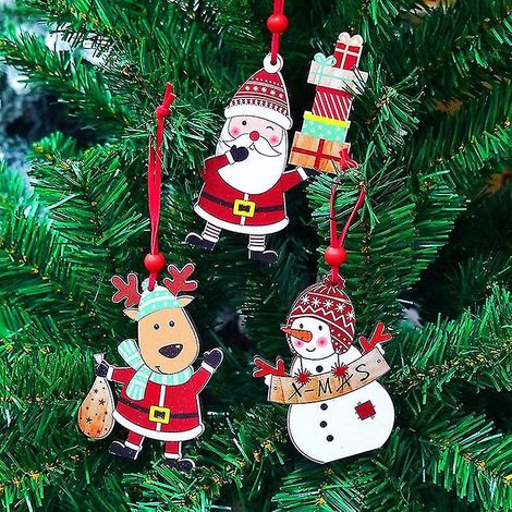 3 pendentifs décoratifs de Noël : bois de cerf, élan peint, bonhomme de neige, petit sapin de Noël (1/5)