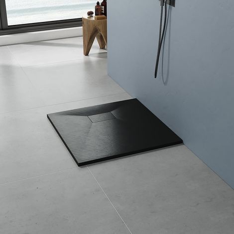 AQUABATOS SMC Duschwannen für badezimmer antirutsch, schieferoptik duschtasse quadrat, modern-design brausewanne schwarz extra-flach 80x80cm