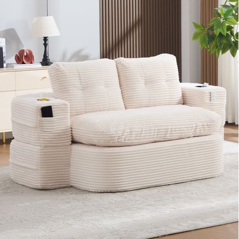 2-in-1 Schlafsessel 165x123x61 cm Beige, Becherhalter, Cordstoff und Schaumstoff MEUBLIV (1/5)