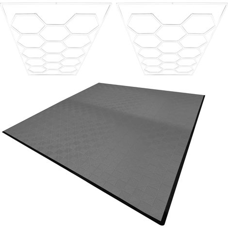 Piastrelle Modulari Ventilate x 225 Grigio con Bordi & Illuminazione LED Esagonale 28 Luci Bianche 6500K 3 Opzioni di Montaggio Kit Soffitto Sospeso Pavimento Garage Singolo 6m x 6m 36m²