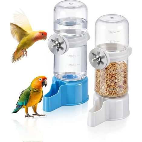 Abreuvoir automatique pour cage à oiseaux - 140 ml - Bleu et blanc - Abreuvoir suspendu - Abreuvoir automatique - Mangeoire pour oiseaux (1/5)