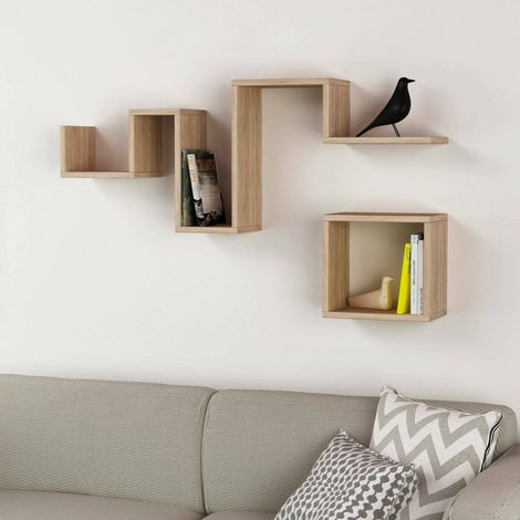 Dmora - Estantería Cyllene, Estante, Estante de pared, Estanterías multiusos, 116x20h45 cm, Roble, con embalaje reforzado (1/3)