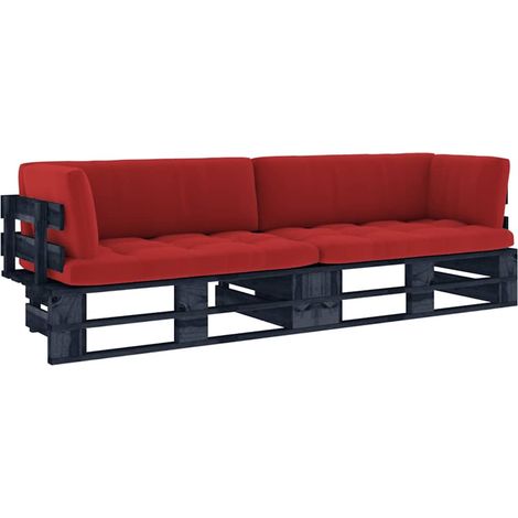 vidaXL Sofá de palets 2 plazas cojines madera pino impregnada negro (1/4)