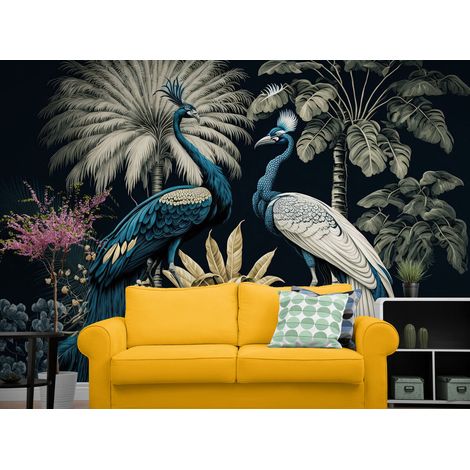 Papier Peint Animaux - Paons Élégants dans la Jungle - 150 x 250 cm (1/2)