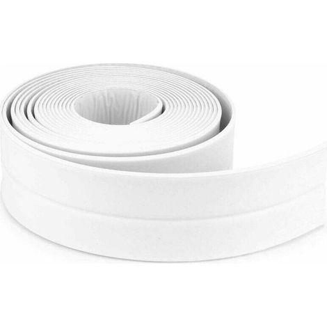 Bande D'étanchéité Salle de bains joint silicone blan ruban baignoire PE auto-adhésive cuisine Coin calfeutrage ciseaux inclus (320x3.8CM) (1/4)