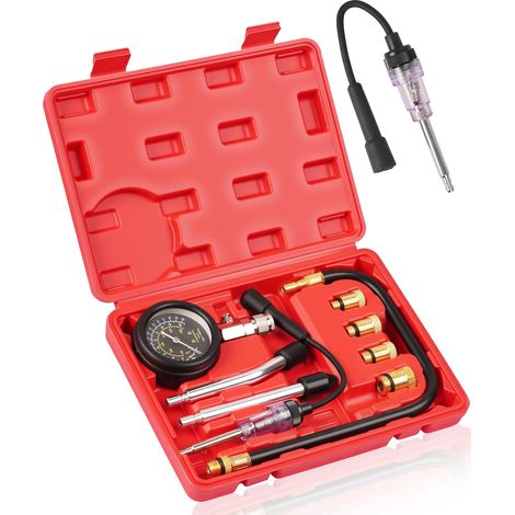 Lot de 9 testeurs de compression - Testeur de compression du moteur - Mesure de compression de voiture M10 M12 M14 M18 0-20 bar et 0-300 psi (1/5)