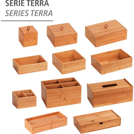 WENKO Bambus Box Terra L mit Deckel, mit praktischer Schlaufe, Braun, Bambus natur