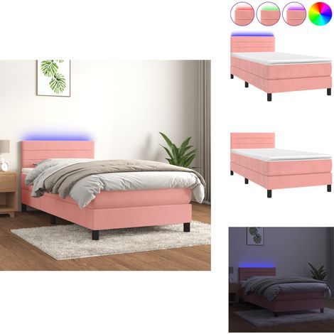 Boxspringbett mit Matratze & LED Rosa 90x200 cm Samt - Boxspringbett - Samtbett - Kinderzimmerbetten - Jugendzimmer - Rosa Bett (1/5)