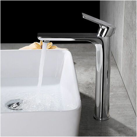 GENERIC-Mitigeur Lavabo Design à Bec Haut Grand Robinet Salle de Bain Chromé avec Mousseur Démontable Robinet de Lavabo en Laition Robinet haut salle bain (1/3)