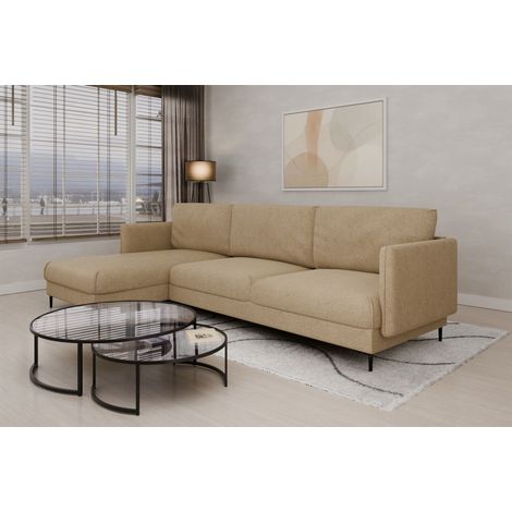 Ecksofa Designersofa HELMER Stoff Baloo Beige Ottomane Links