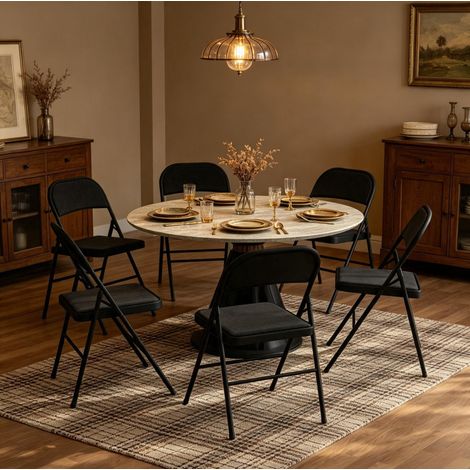 Set mit 6 schwarzen Klappstühlen aus Stahl mit Polsterung (1/5)
