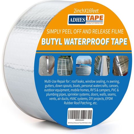 ADHES Ruban Butyle Ruban Etancheite 5cm x 5m, Épais de 47 mil Ruban Adhésif Aluminium Haute Temperature Ruban de Réparation pour façades, toit, toit plat (1/5)